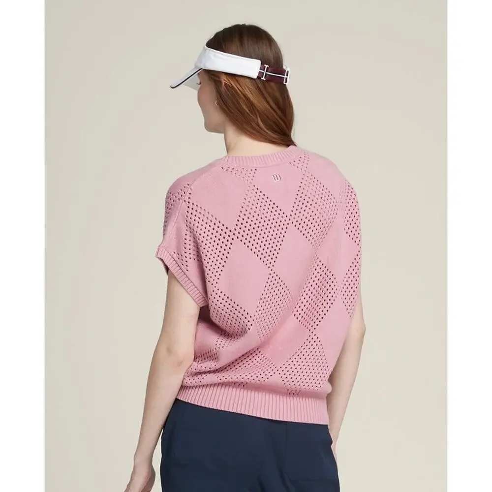 Wilson Golf Sweater Vest Women Large Pink Argyle Pointelle Retro Vintage Preppy - Picture 3 of 12